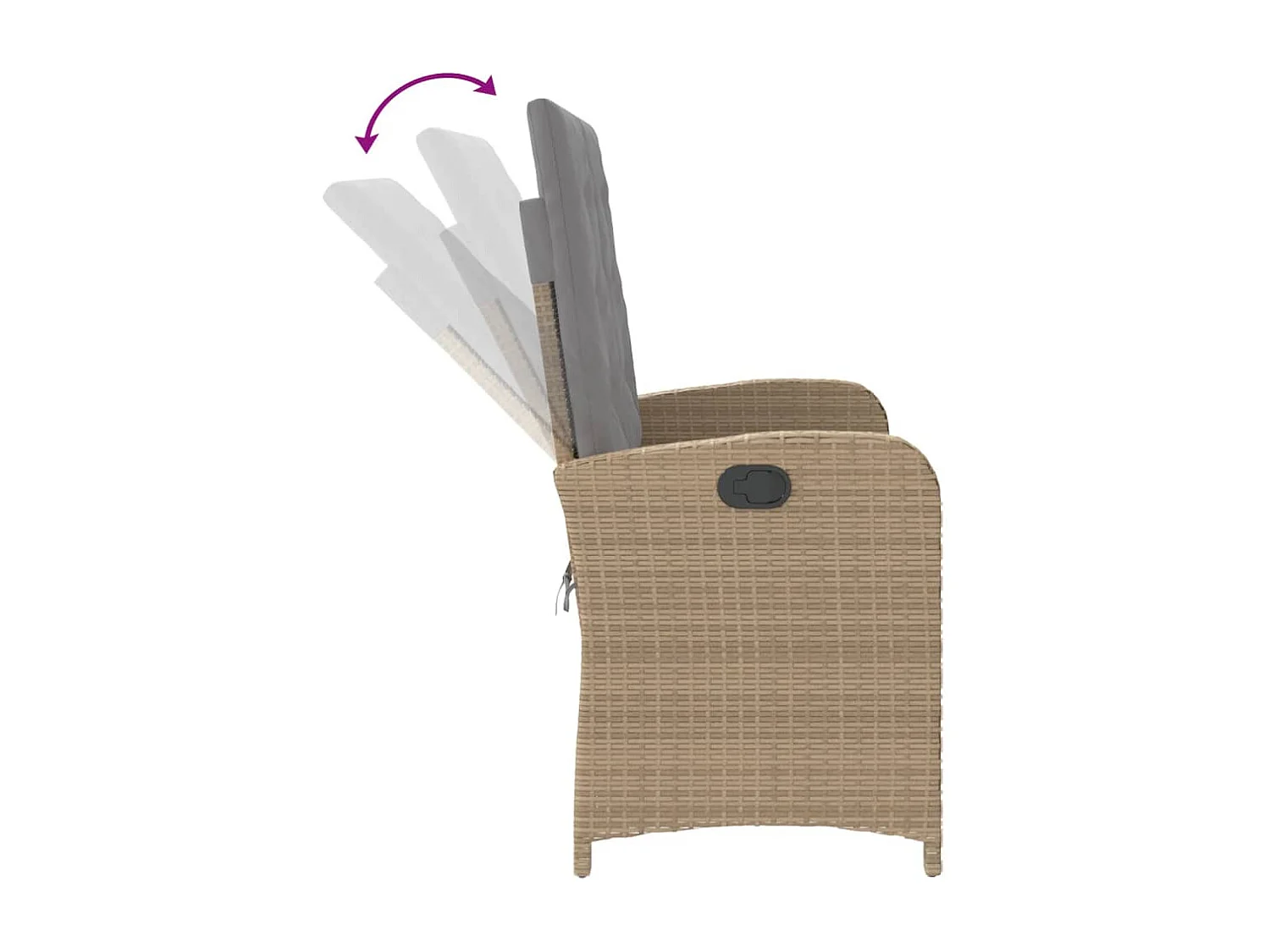 Panca da giardino reclinabile con cuscini in resina intrecciata beige