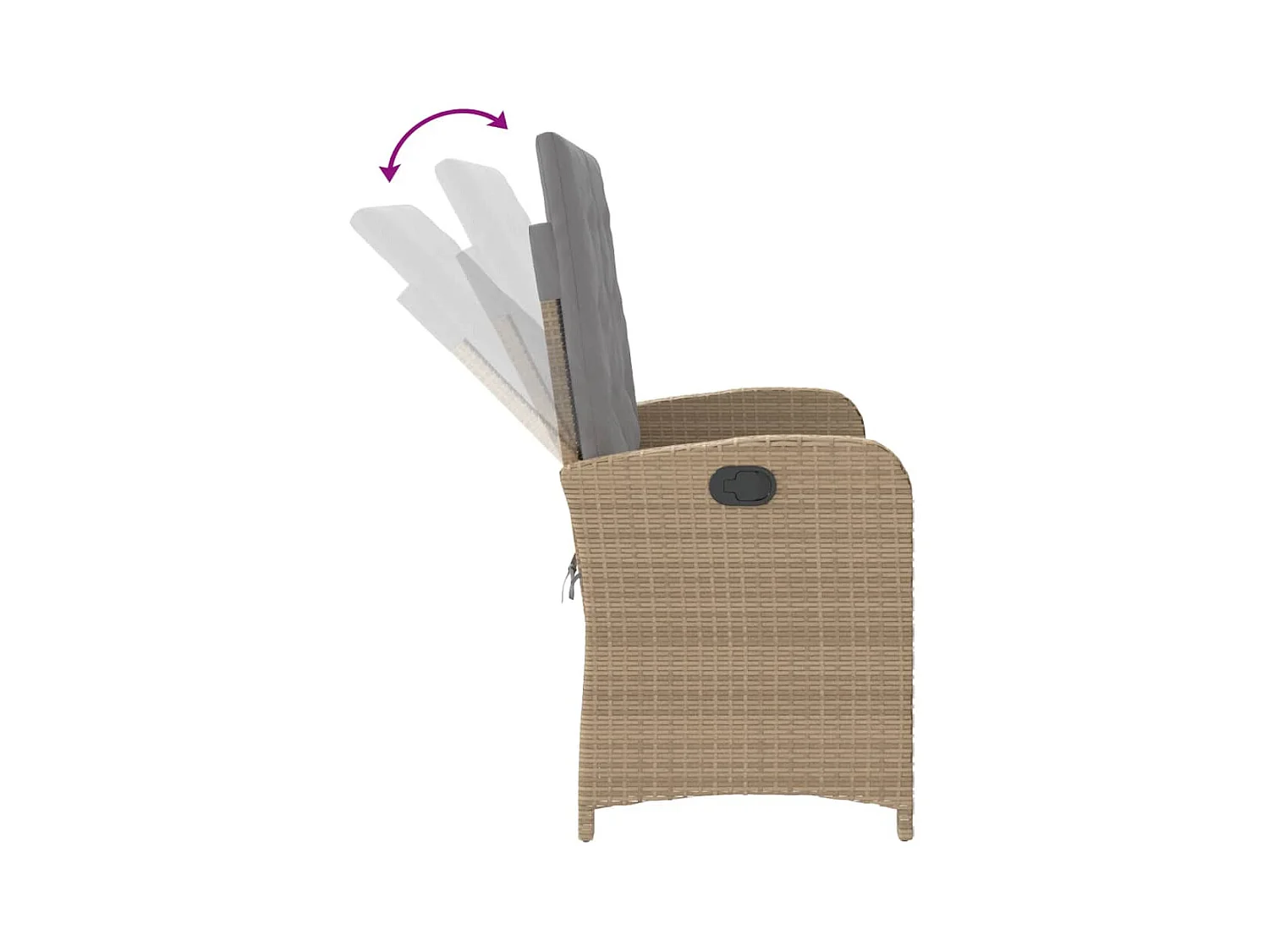Panca da giardino reclinabile con cuscini in resina intrecciata beige