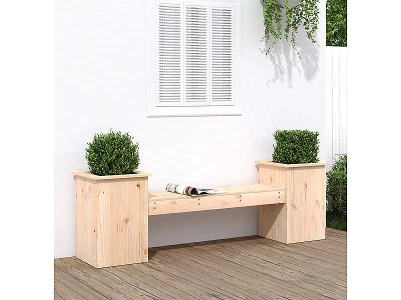 Panca con fioriere 184,5x39,5x56,5 cm in legno massello di pino