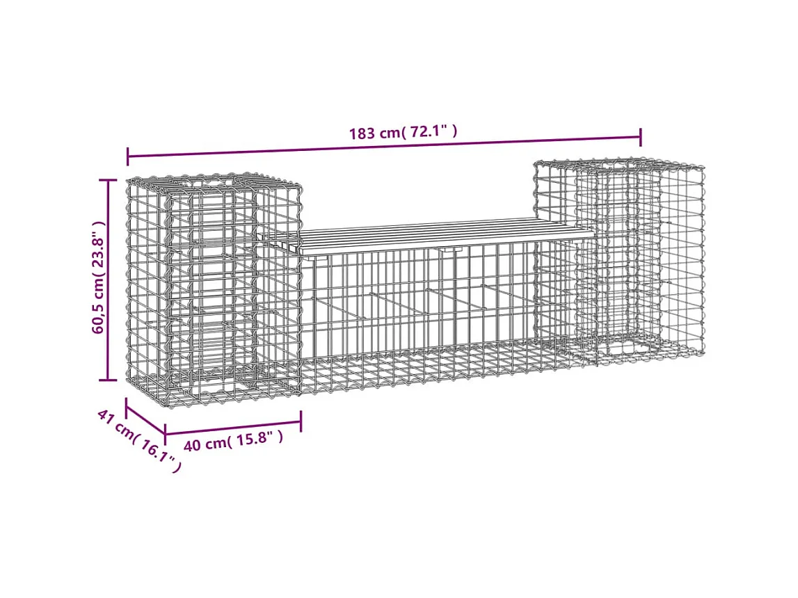 Banc de jardin design gabion 183x41x60,5cm bois de pin imprégné