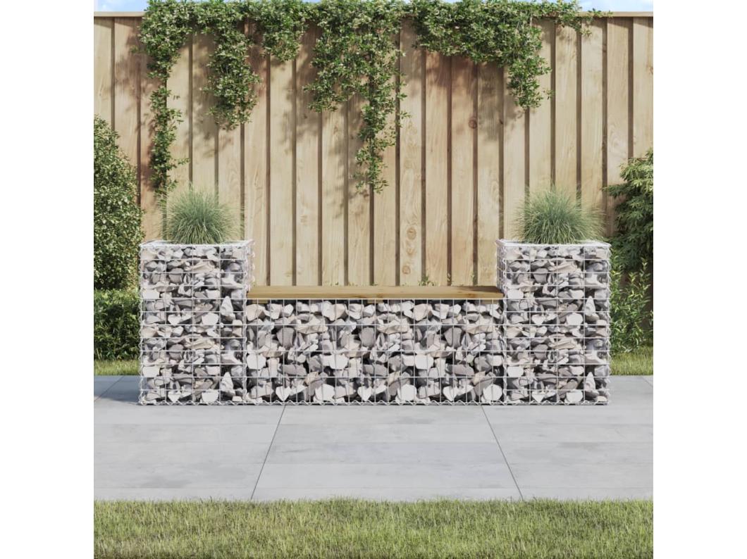 Banc de jardin design gabion 183x41x60,5cm bois de pin imprégné