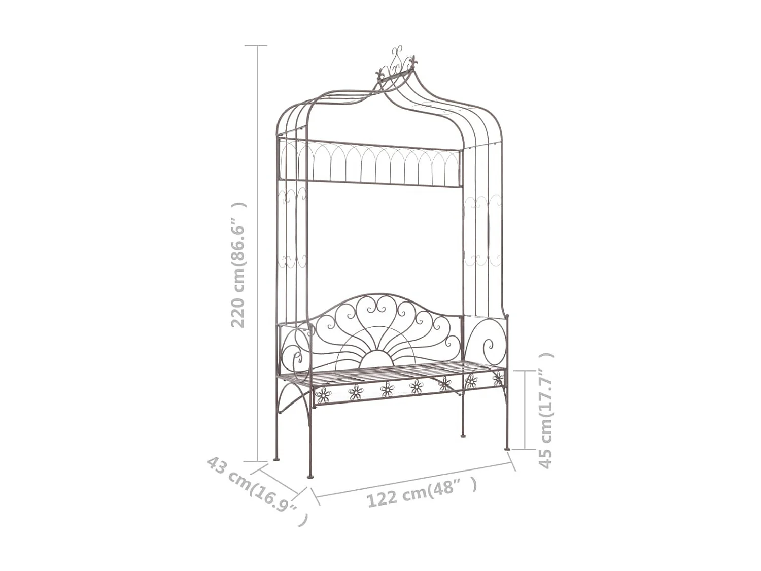 Banco de jardim 122 cm Ferro Castanho Antigo