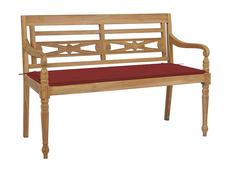 Banc Batavia avec coussin rouge 120 cm Bois de teck massif