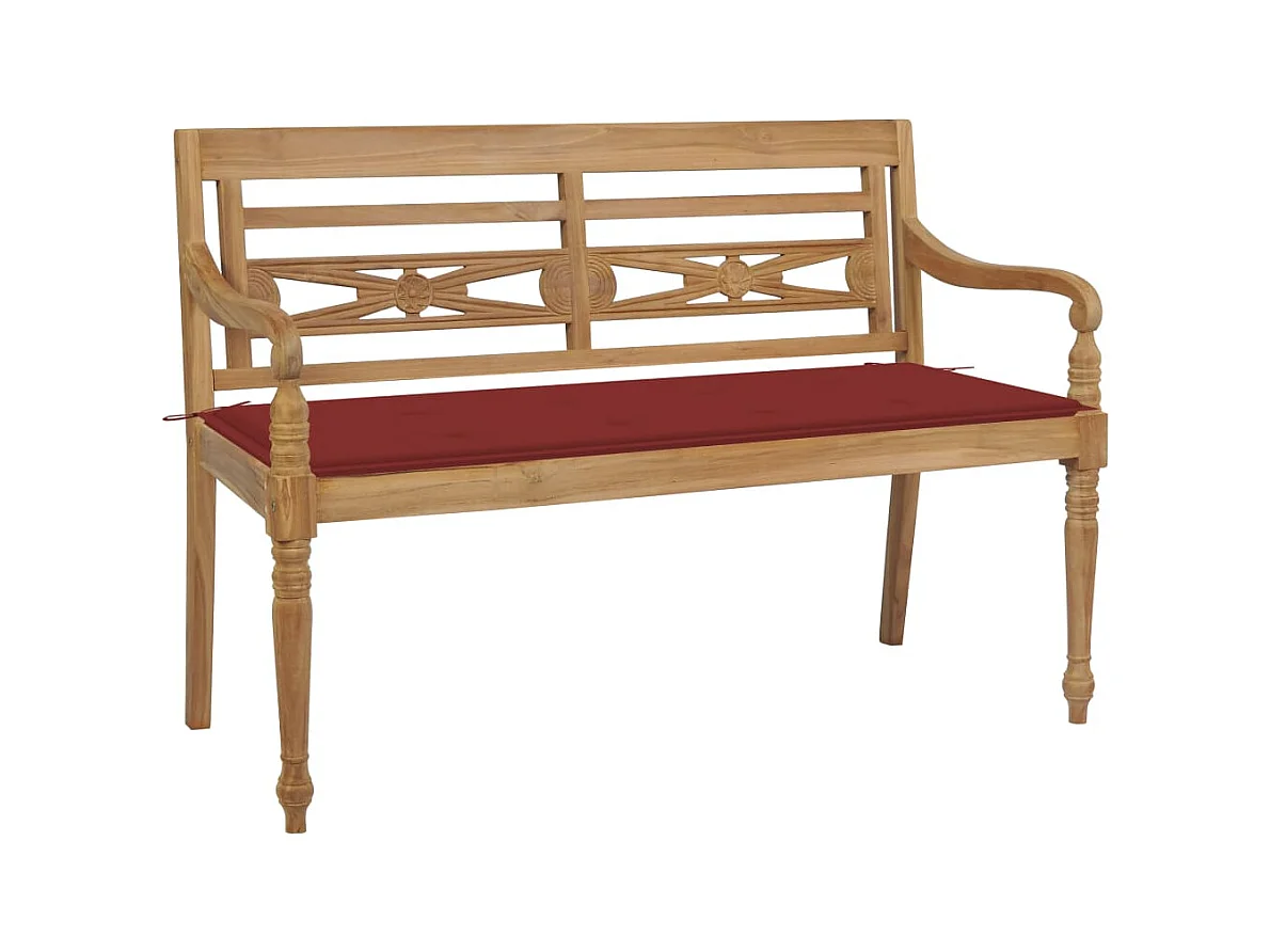Batavia bank met rood kussen 120 cm Massief teakhout