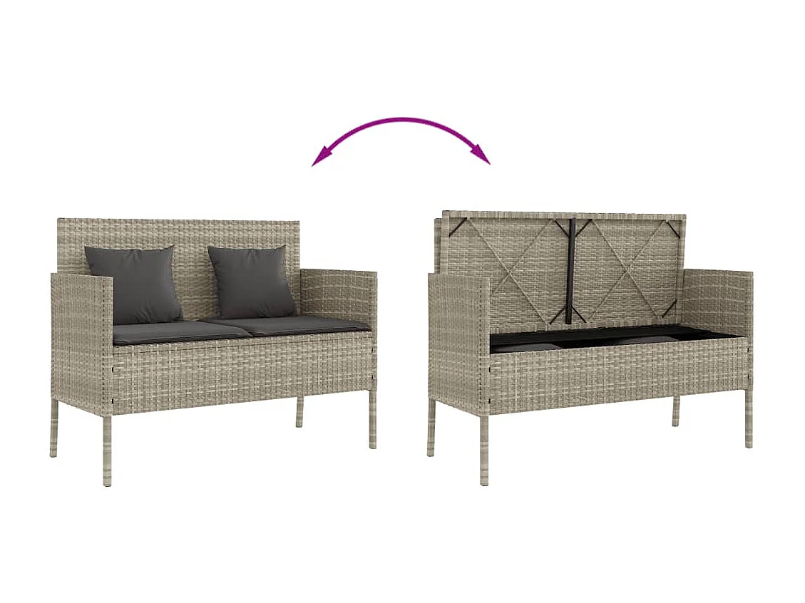 Banc de jardin avec coussins gris clair résine tressée