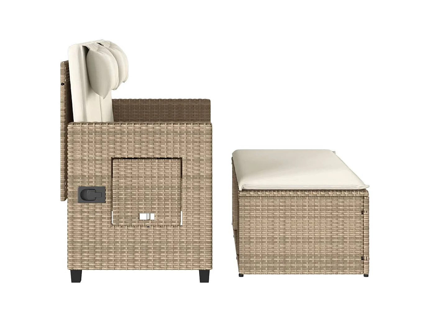 Banc inclinable de jardin avec coussins beige résine tressée