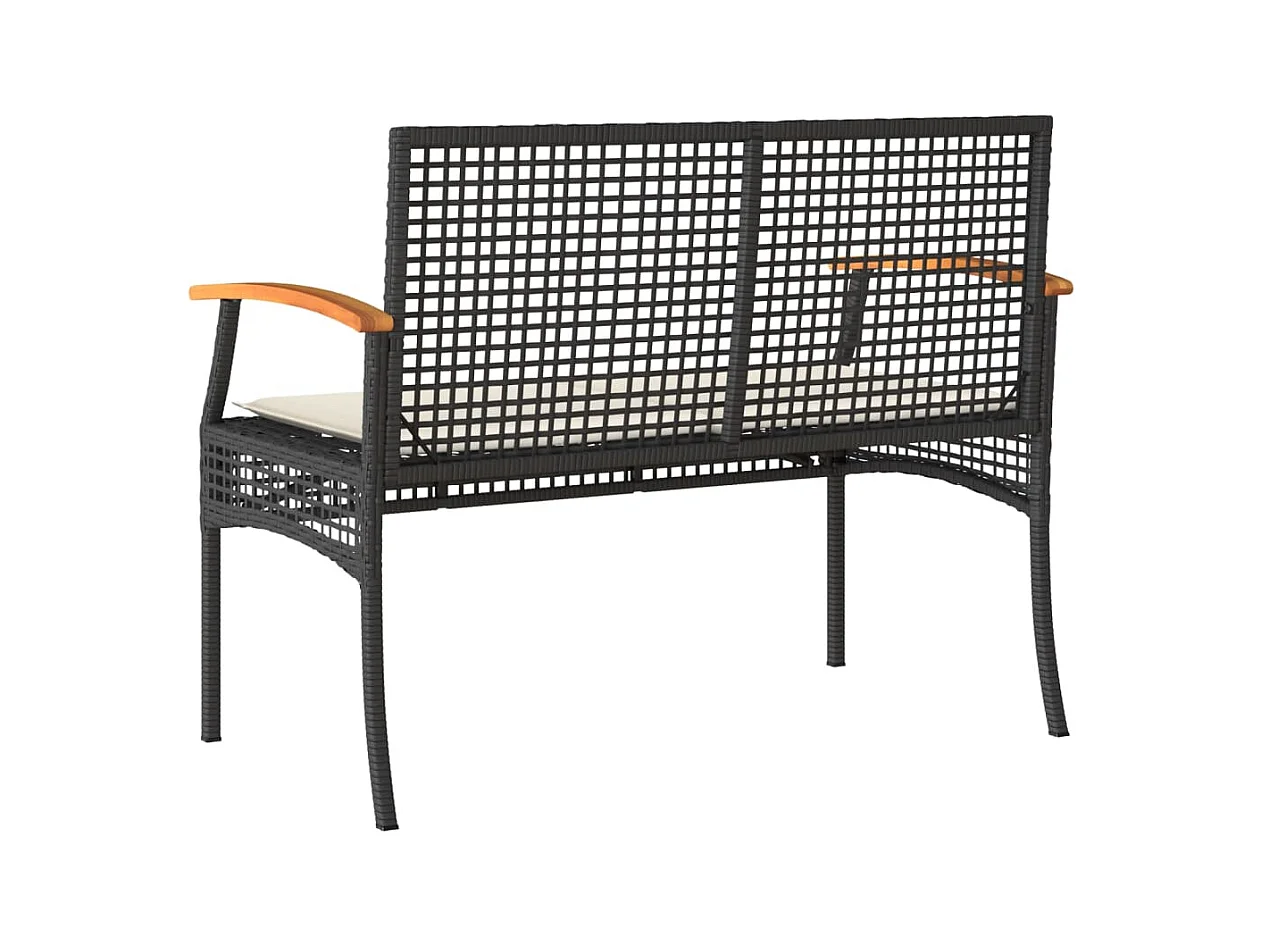 Banc de jardin avec coussin noir résine tressée et acacia