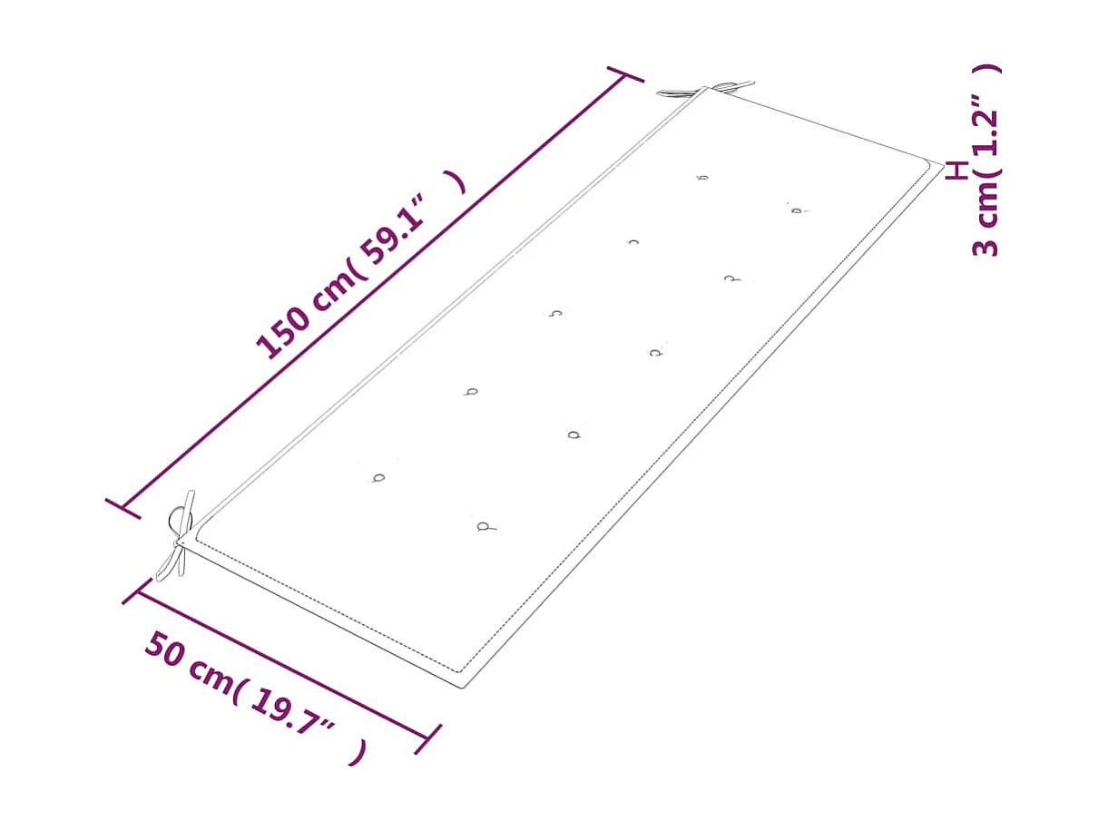 Panca Batavia con cuscino nero 150 cm Legno massello di teak