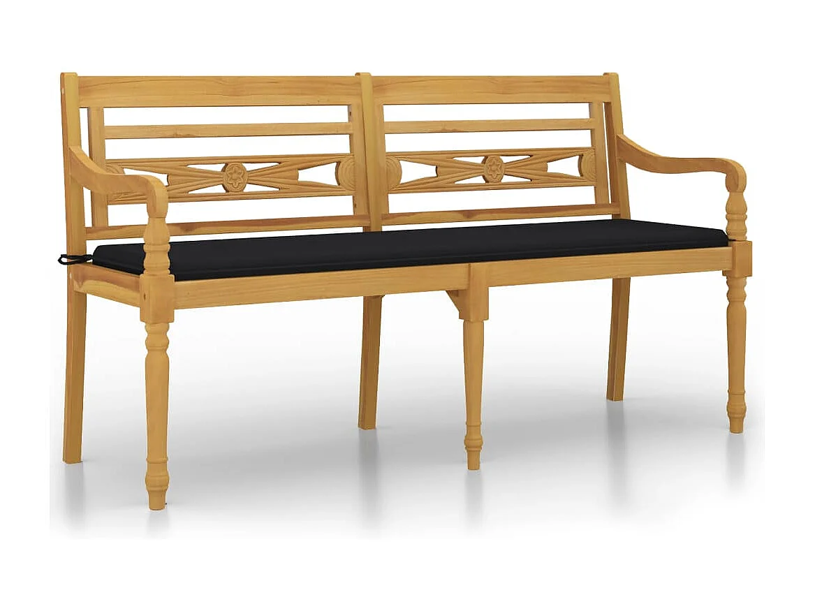 Batavia bank met zwart kussen 150 cm Massief teakhout