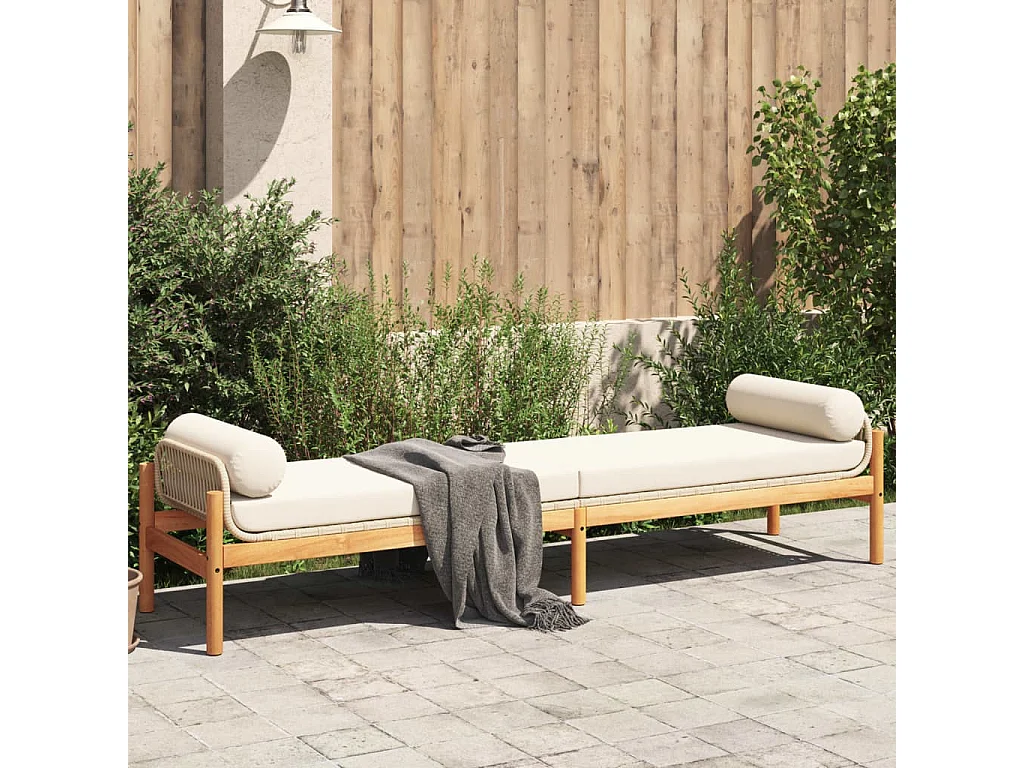 Banc de jardin avec coussin beige résine tressée acacia