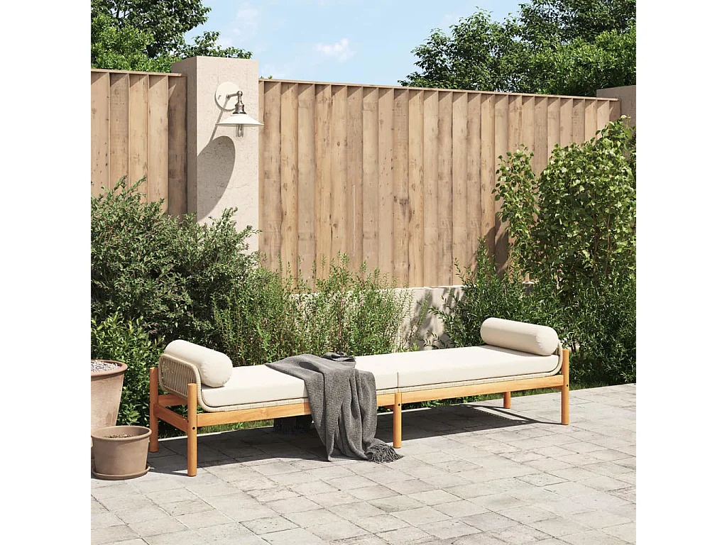 Banc de jardin avec coussin beige résine tressée acacia