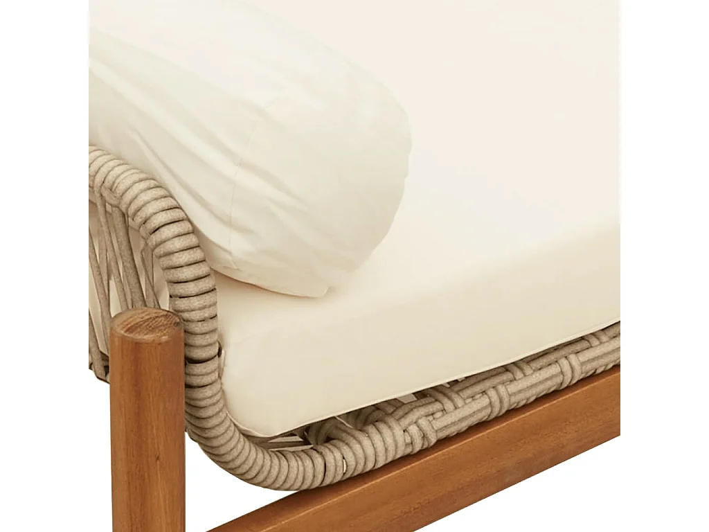 Banc de jardin avec coussin beige résine tressée acacia