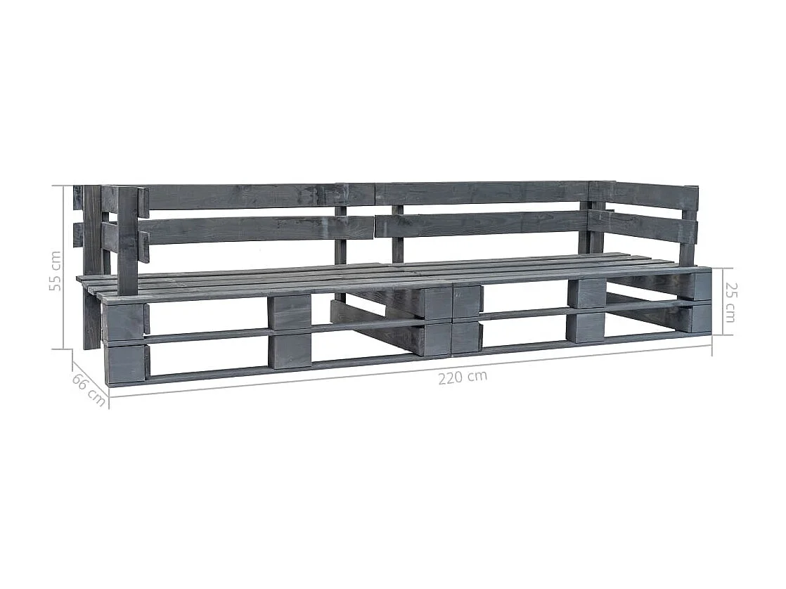 Divano da giardino in pallet grigio legno a 2 posti