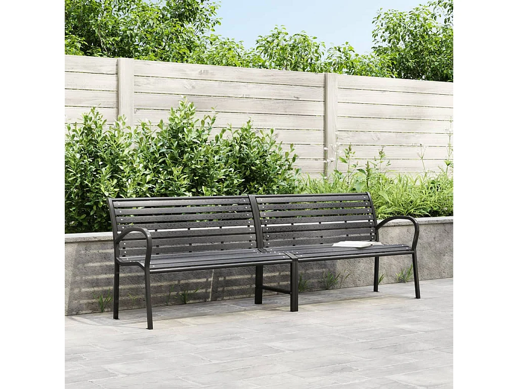 Panca da giardino doppia nera 231 cm in acciaio e WPC