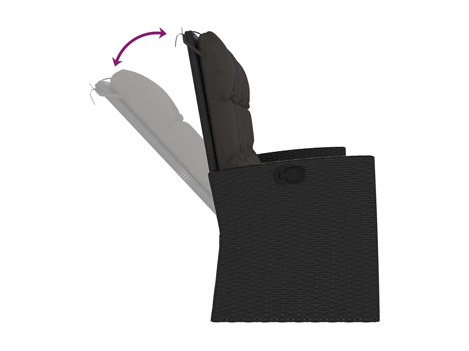 Banc de jardin inclinable et coussins noir 173cm résine tressée