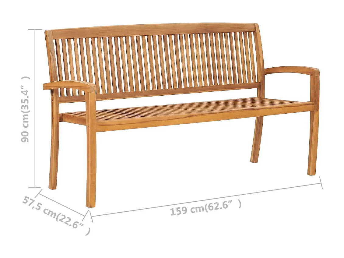 Banc 3 places empilable de jardin 159 cm Bois de teck solide
