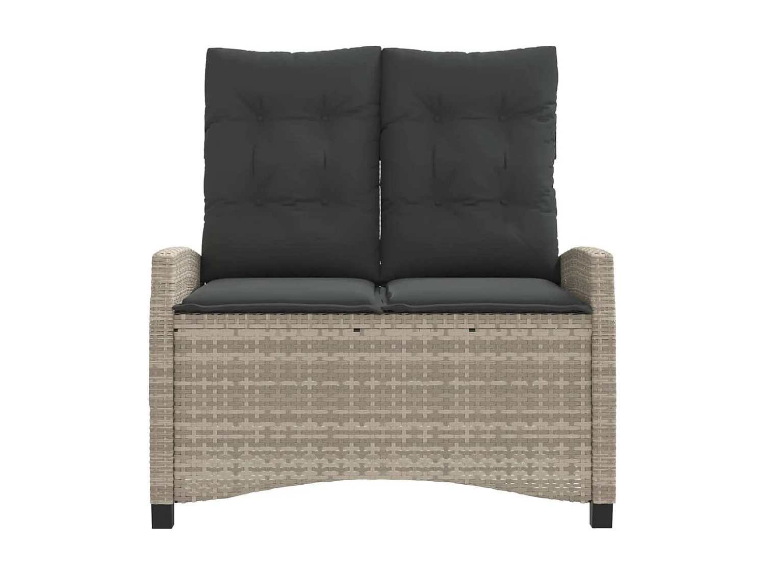 Panca da giardino reclinabile e cuscini in resina intrecciata grigio chiaro