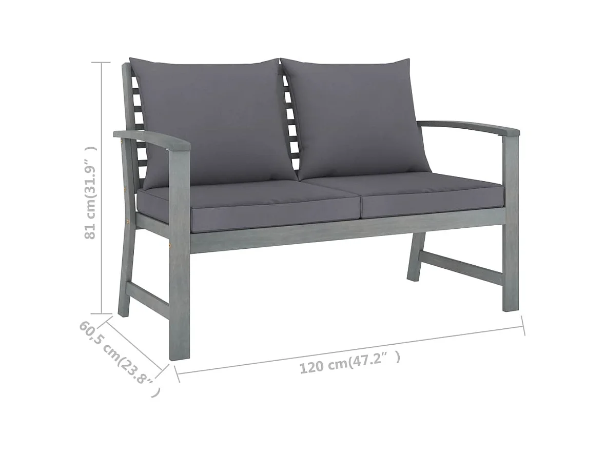 Panca da giardino 120 cm e cuscino grigio scuro Legno massello di acacia