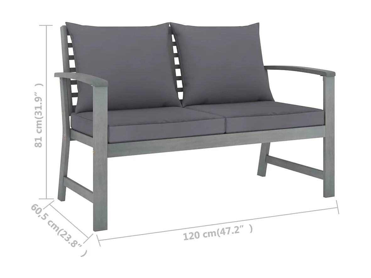Panca da giardino 120 cm e cuscino grigio scuro Legno massello di acacia