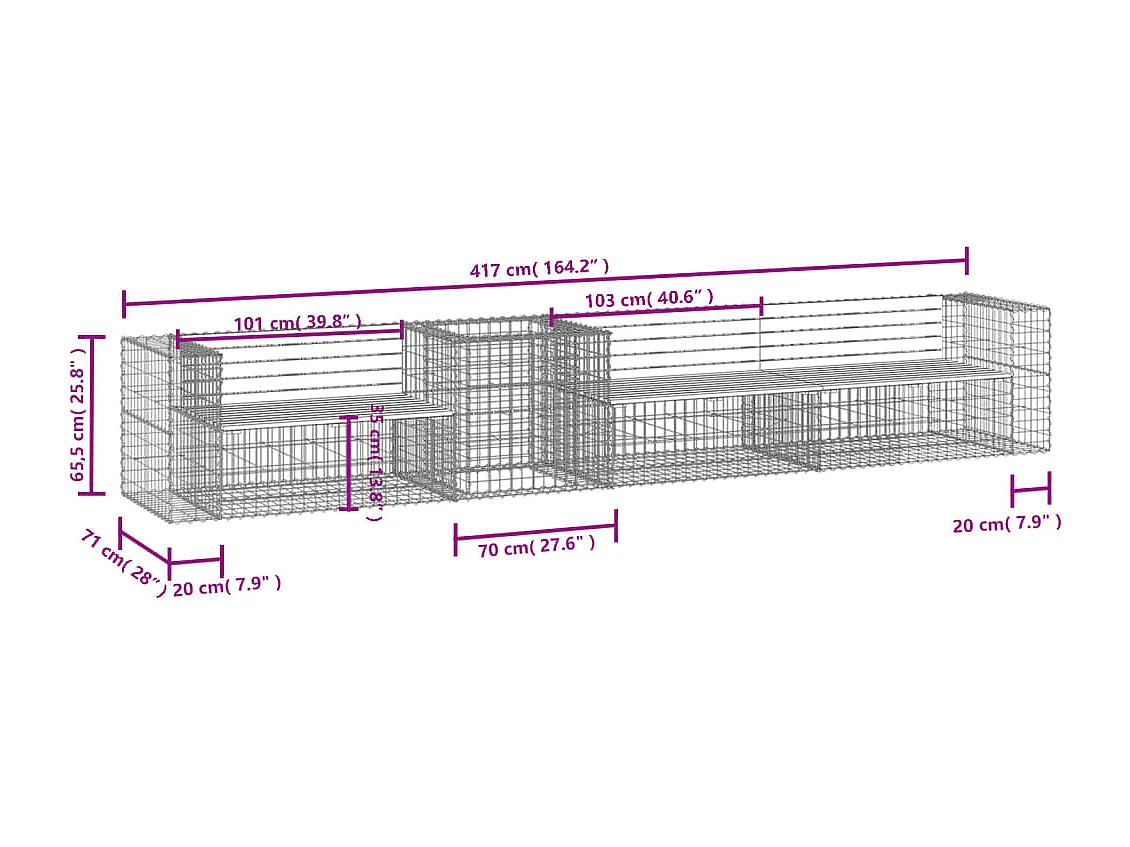 Banc de jardin avec panier en gabion bois massif de douglas