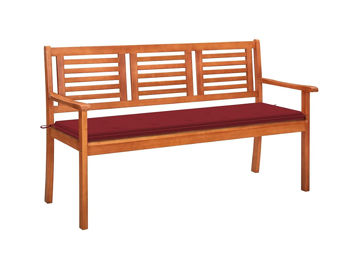 Banc de jardin 3 places avec coussin 150 cm Bois d'eucalyptus