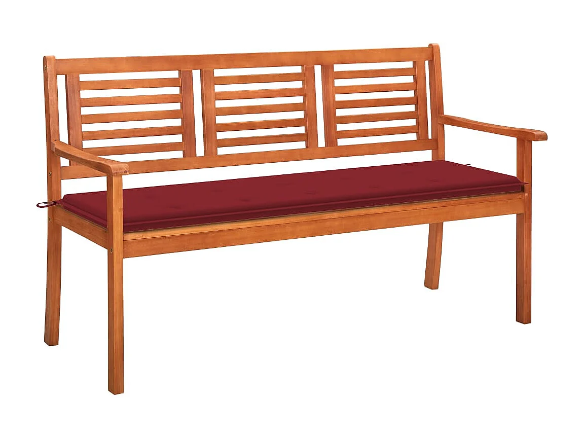 Banc de jardin 3 places avec coussin 150 cm Bois d'eucalyptus