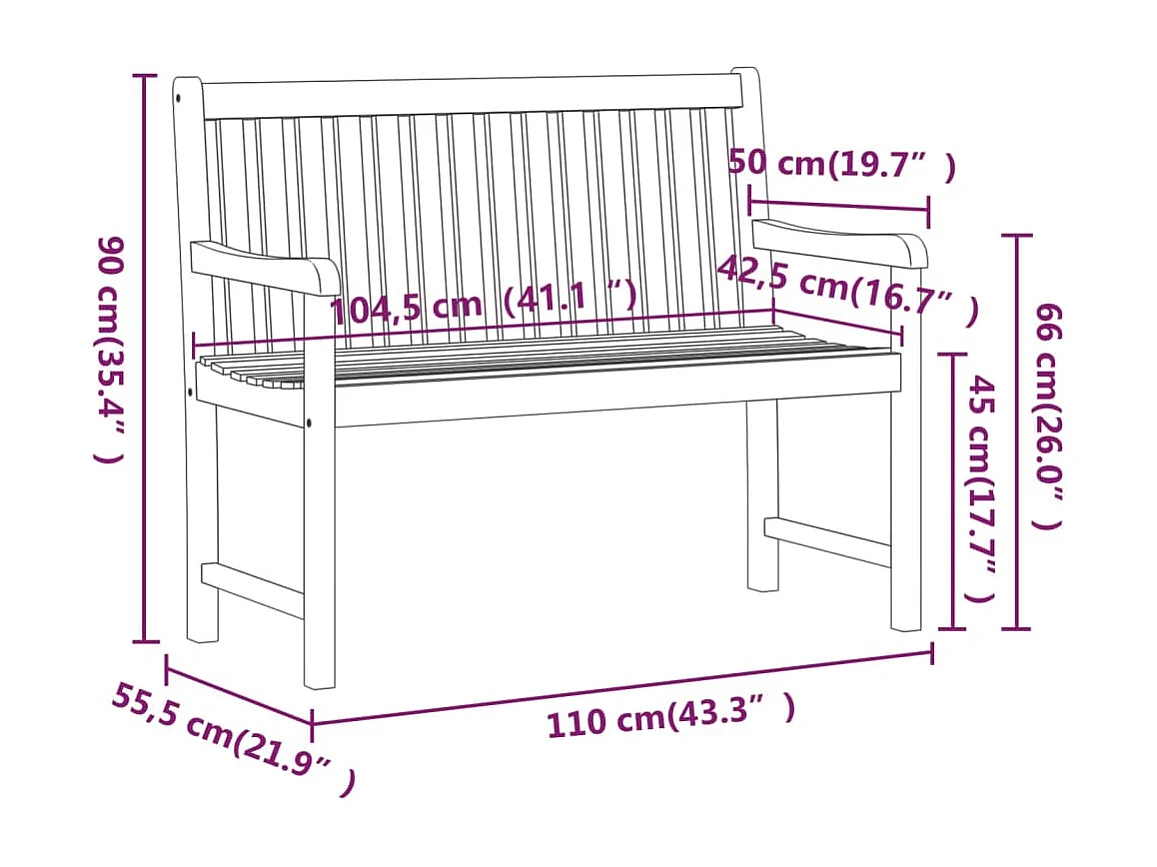Banc de jardin 110 cm Bois d'acacia solide