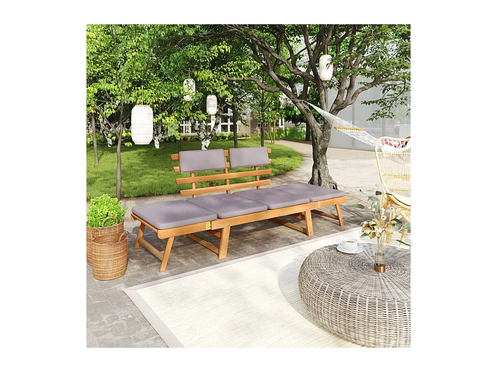 Loungesessel mit Kissen 2-in-1 190 cm Massives Akazienholz