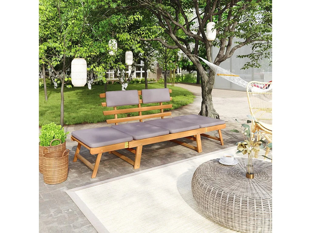 Loungesessel mit Kissen 2-in-1 190 cm Massives Akazienholz