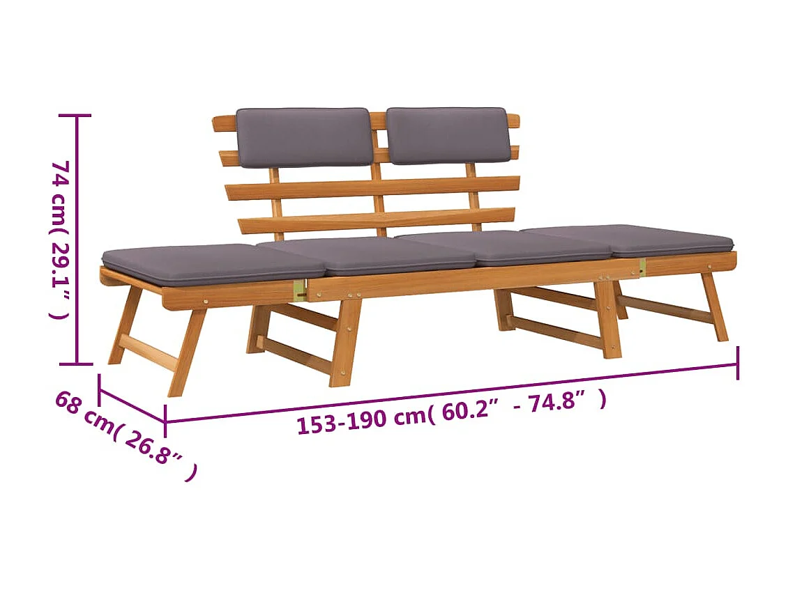 Loungesessel mit Kissen 2-in-1 190 cm Massives Akazienholz
