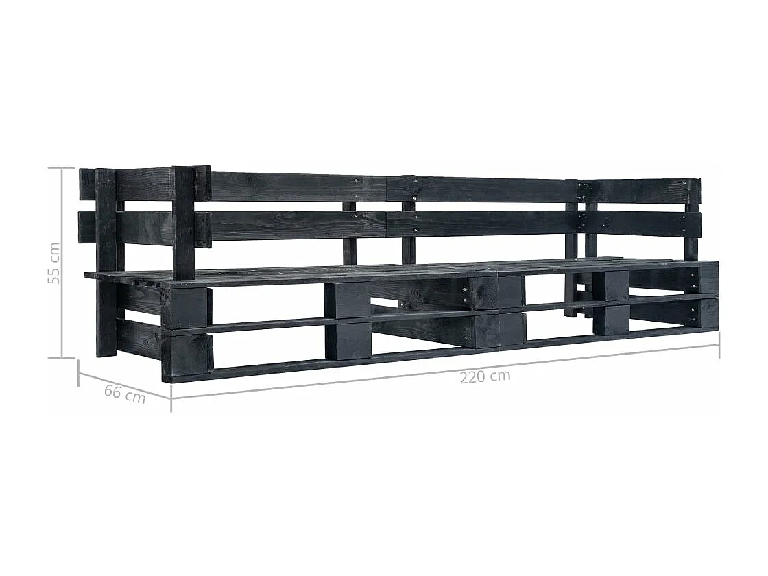 Divano pallet a 2 posti in legno nero da giardino