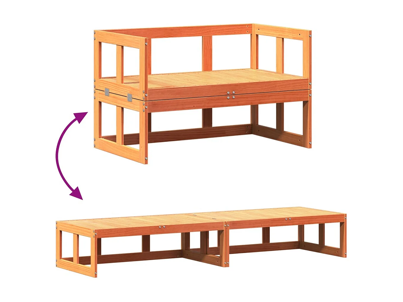 Canapé de jardin extensible cire marron bois massif de pin