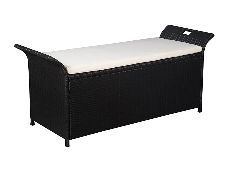 Banco de jardín con cojín 138 cm Resina mimbre Negro