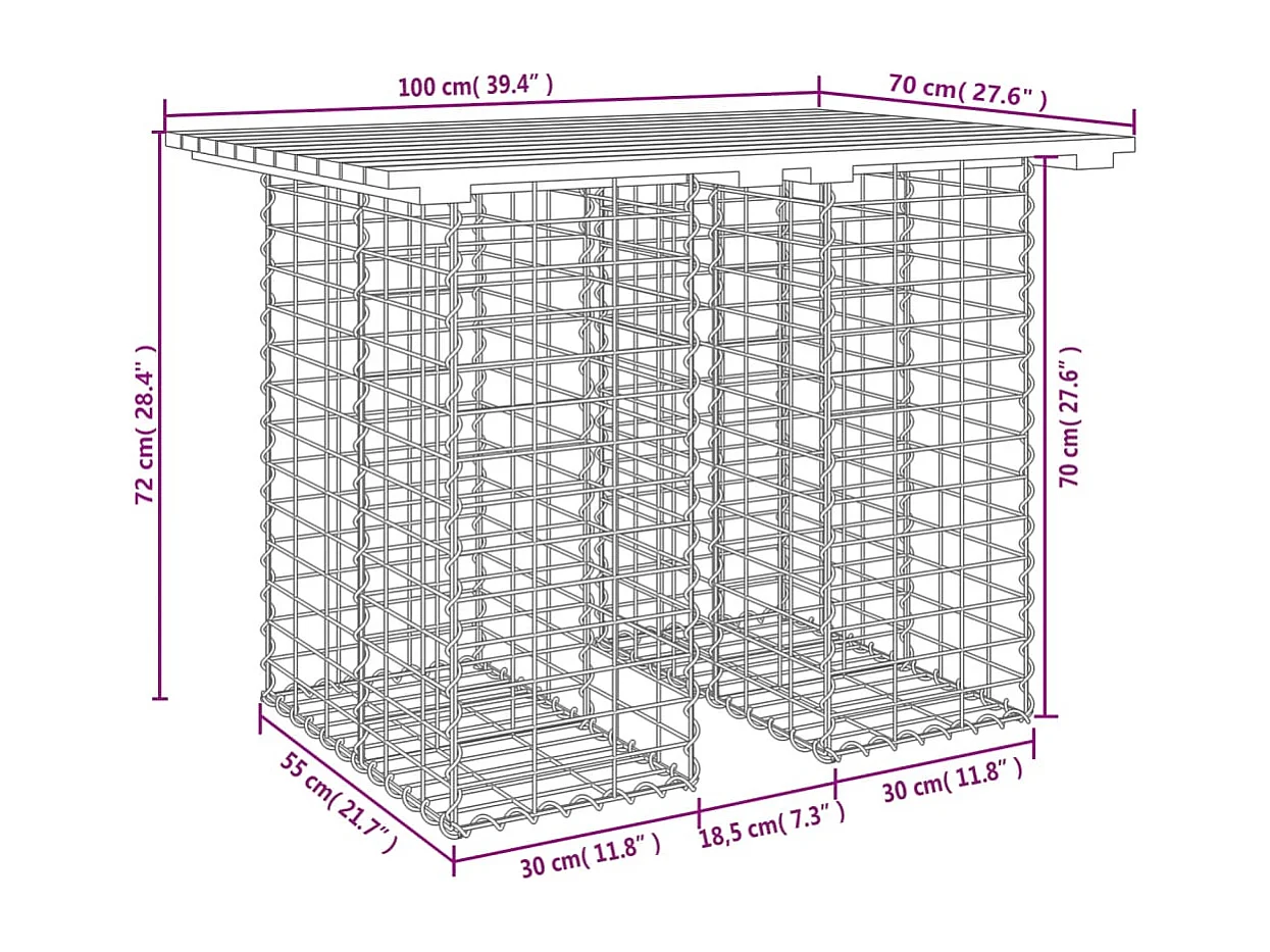 Banc de jardin design de gabion 100x70x72 cm bois massif de pin