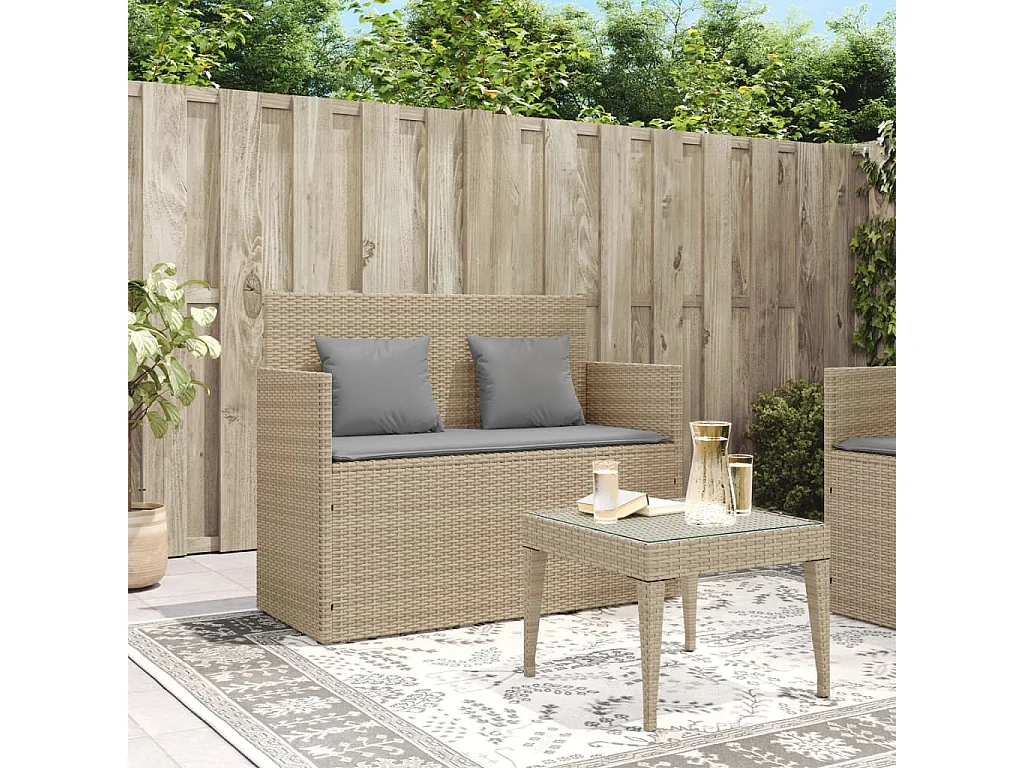 Banc de jardin avec coussins beige résine tressée