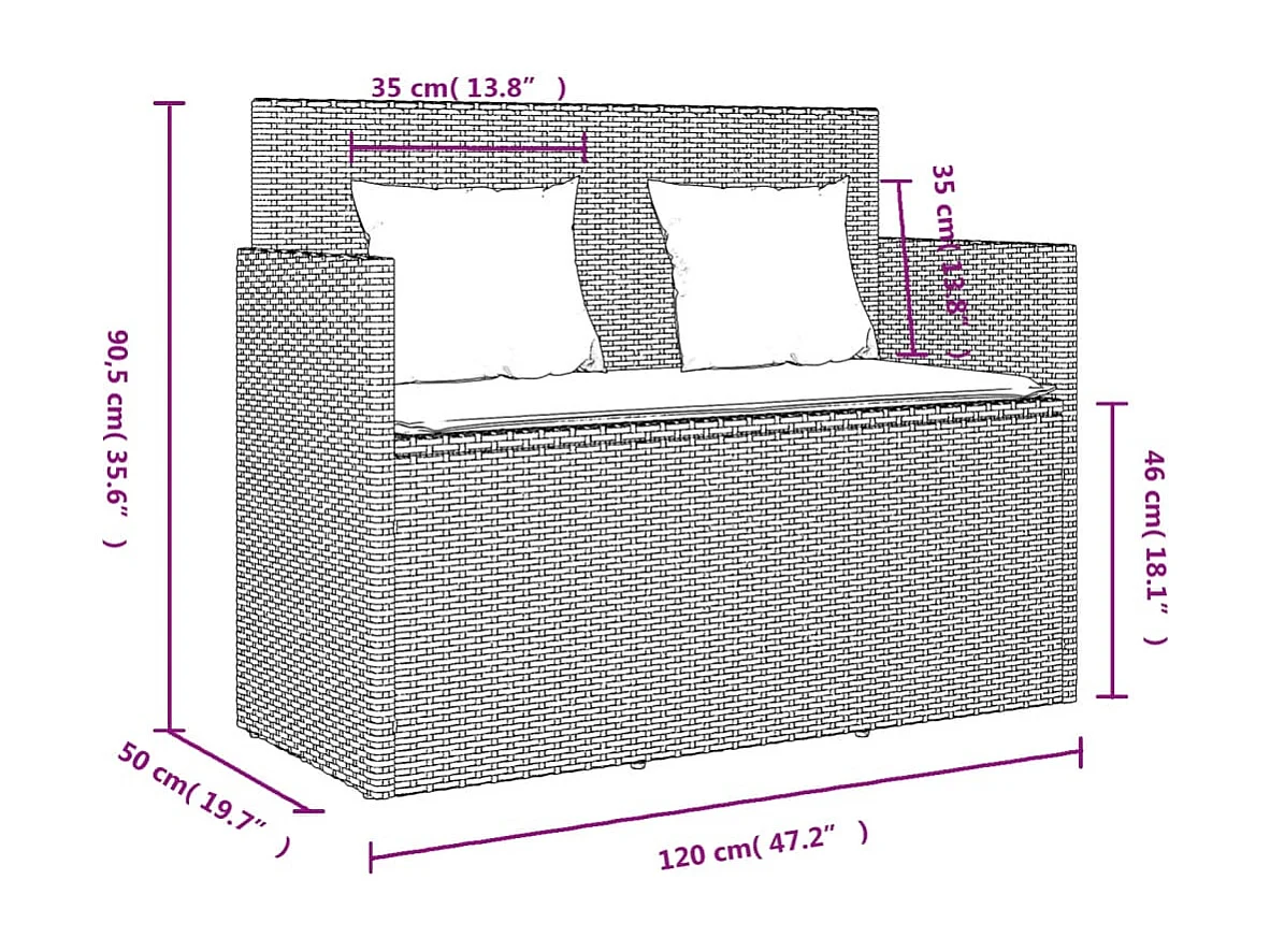 Banc de jardin avec coussins beige résine tressée