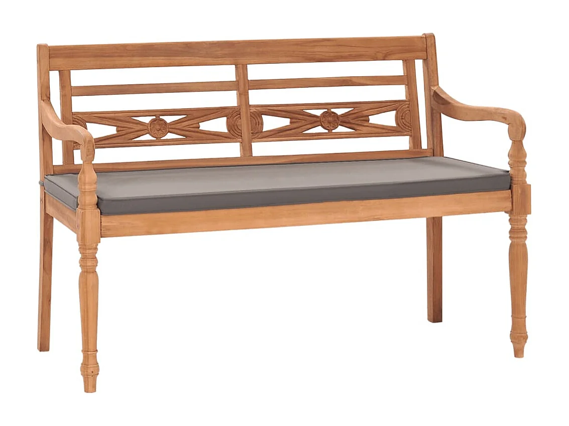 Banc Batavia avec coussin gris foncé 120 cm Bois de teck massif