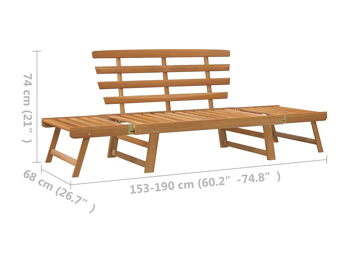 Panca da giardino 2 in 1 190 cm Legno massello di acacia