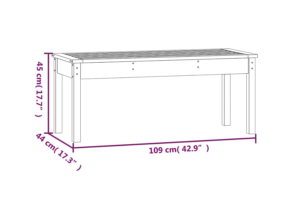 Schwarze Gartenbank 109x44x45 cm aus massivem Kiefernholz