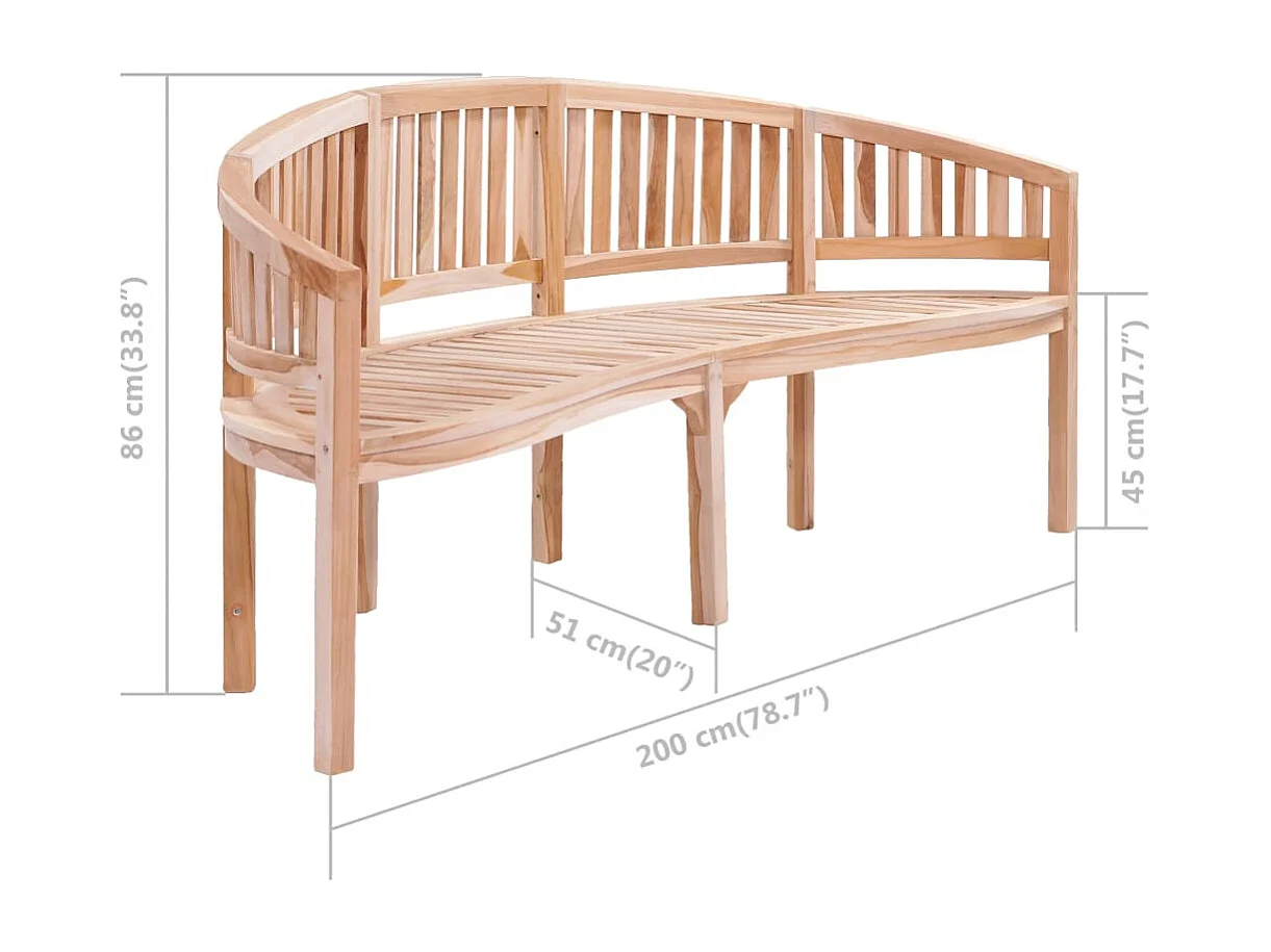 Banc de jardin en forme de banane 200 cm bois de teck solide