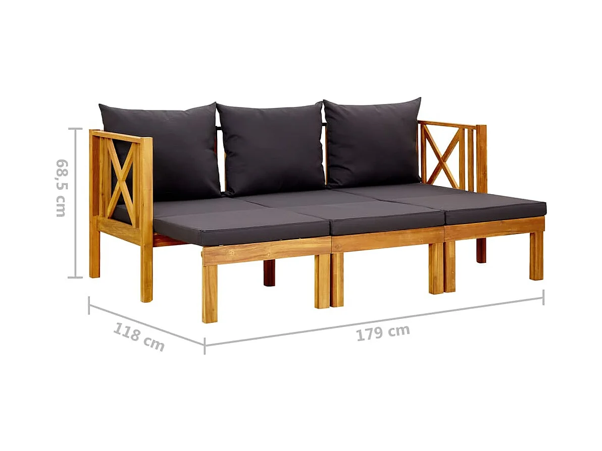 Panca da giardino a 3 posti e cuscini 179 cm Legno massello di acacia