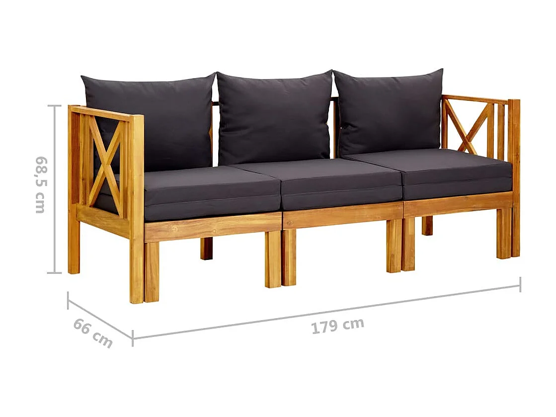 Panca da giardino a 3 posti e cuscini 179 cm Legno massello di acacia