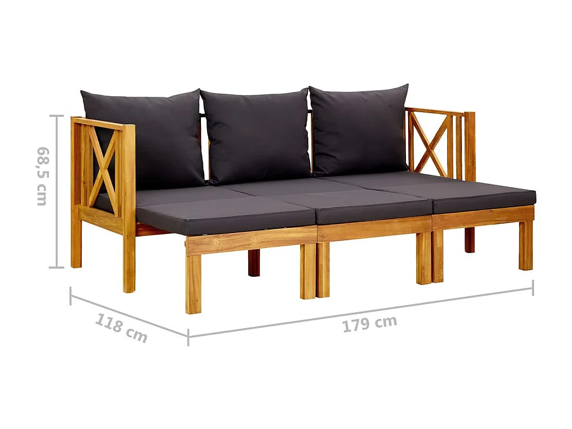 Panca da giardino a 3 posti e cuscini 179 cm Legno massello di acacia