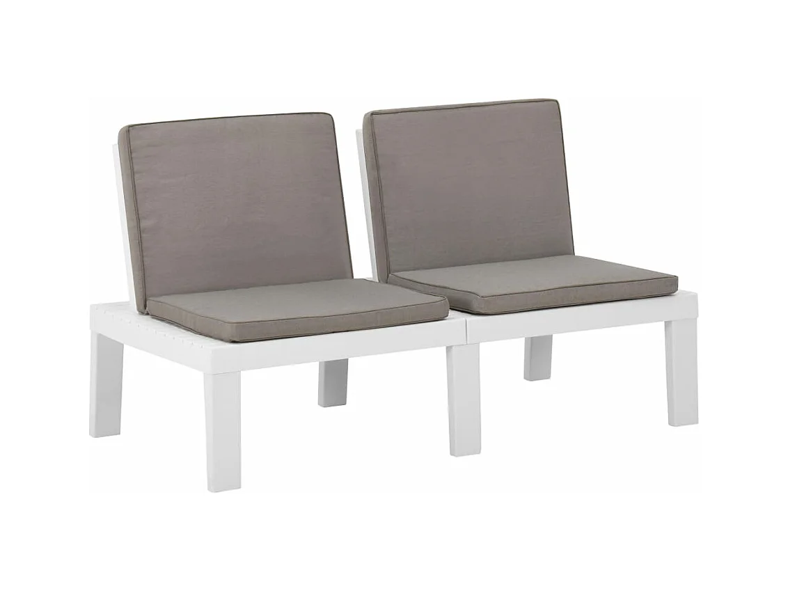 Banc de salon de jardin avec coussin Plastique Blanc