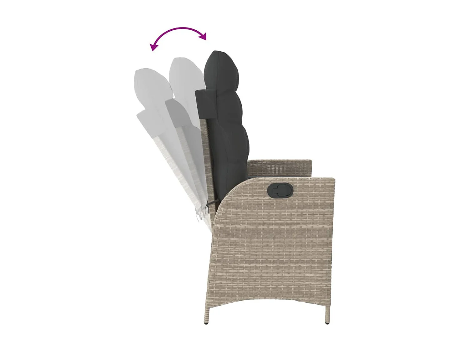 Panca da giardino reclinabile e cuscini in resina intrecciata grigio chiaro