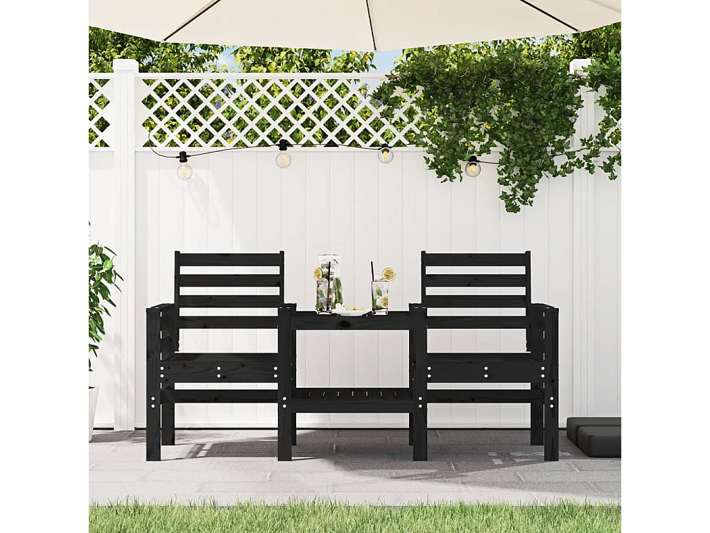 Banc de jardin avec table 2 places noir bois massif de pin