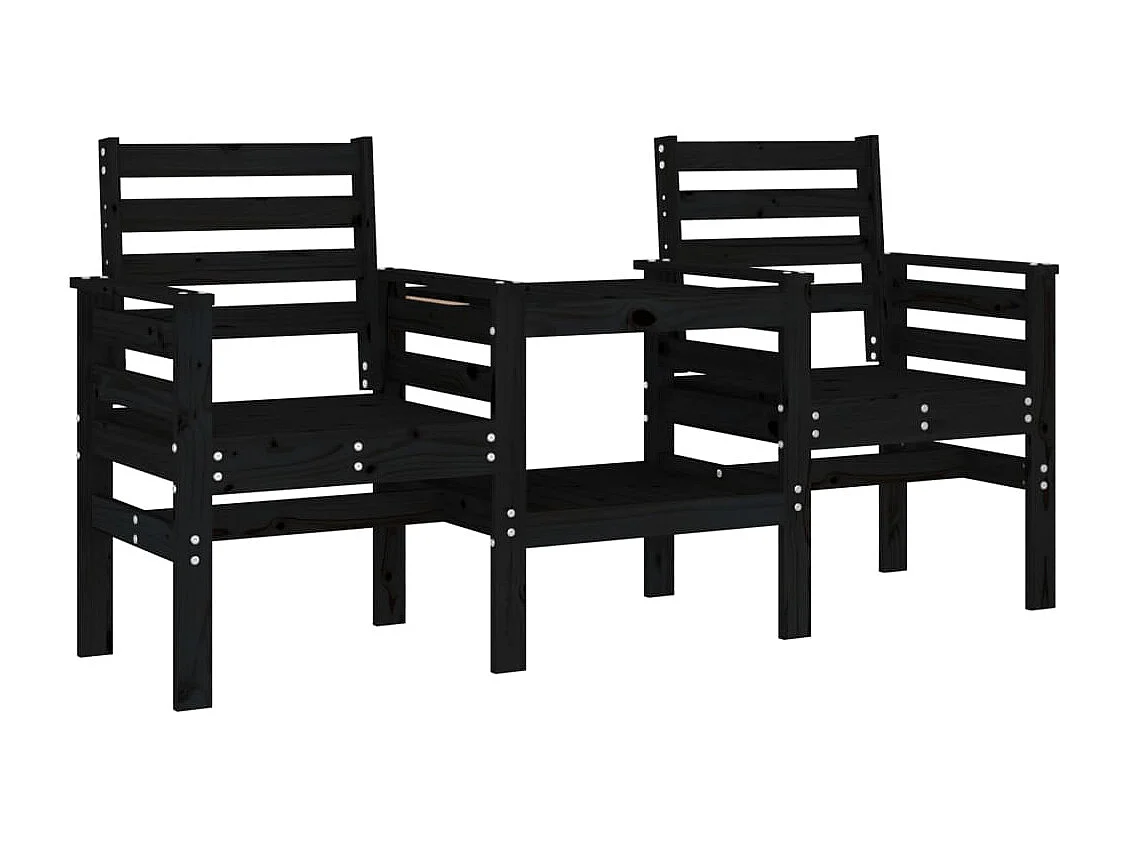 Banc de jardin avec table 2 places noir bois massif de pin