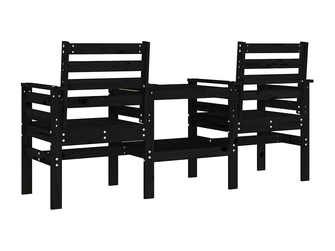 Banc de jardin avec table 2 places noir bois massif de pin
