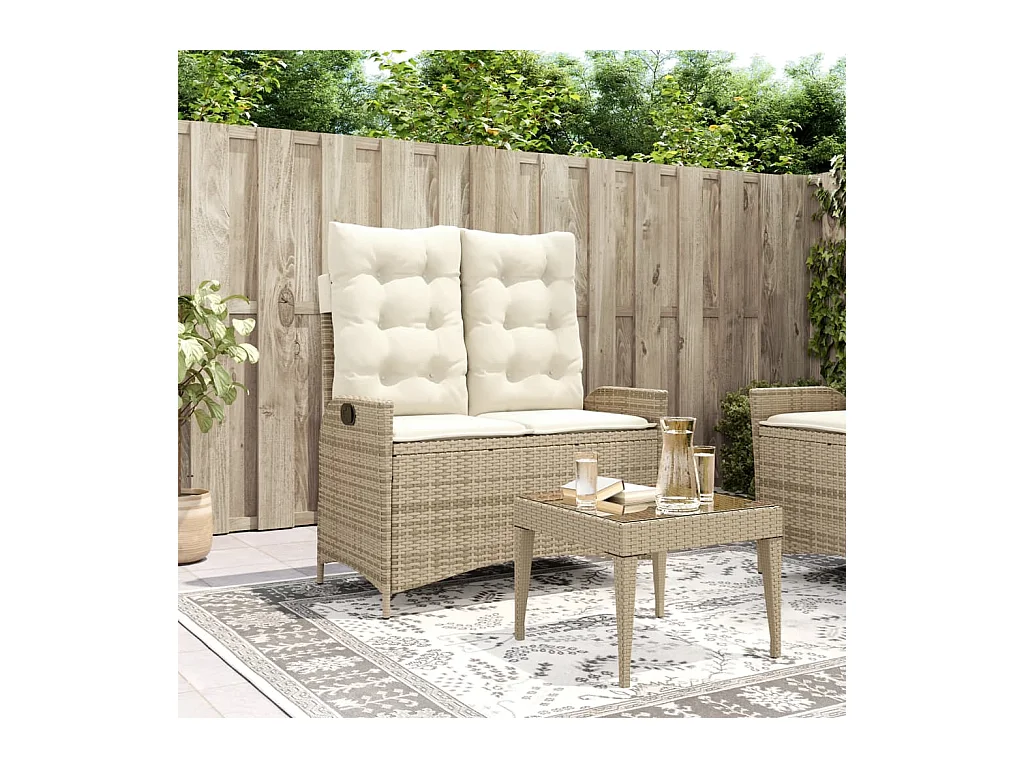 Banc inclinable de jardin avec coussins beige résine tressée