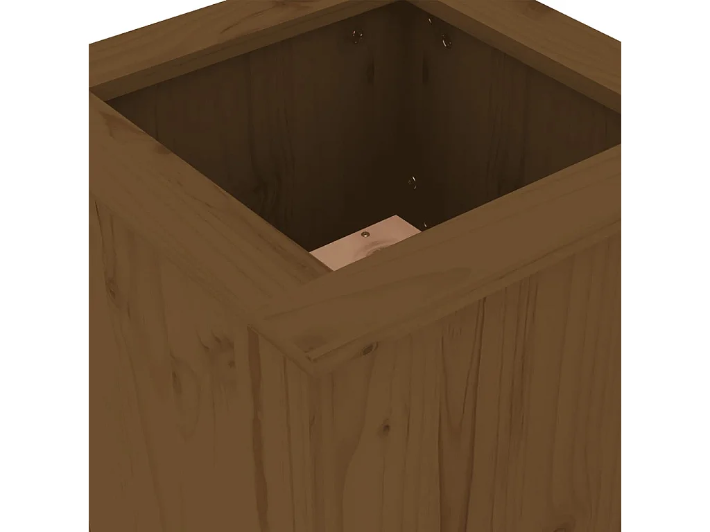 Bank met honingbruine plantenbakken in massief grenenhout